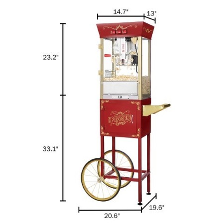 Great Northern Popcorn Great Northern Popcorn 8 Ounce Antique Style Machine, Electric Countertop Popcorn Maker Cart, Red 837027PPP